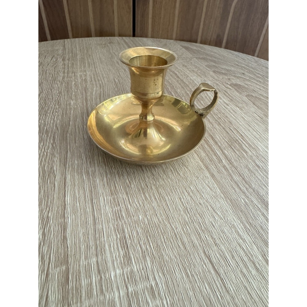 Vintage Solid Brass Chamberstick Candle Holder Finger Loop